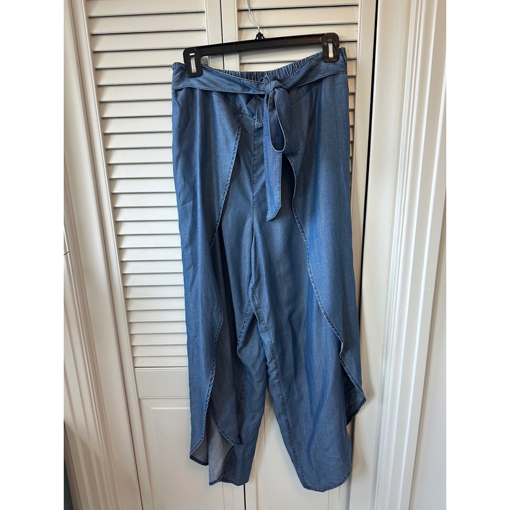 Tommy Bahama Blue Tencel Lyocell Tulip Wrap Wide Leg Pants Medium TSW91030C